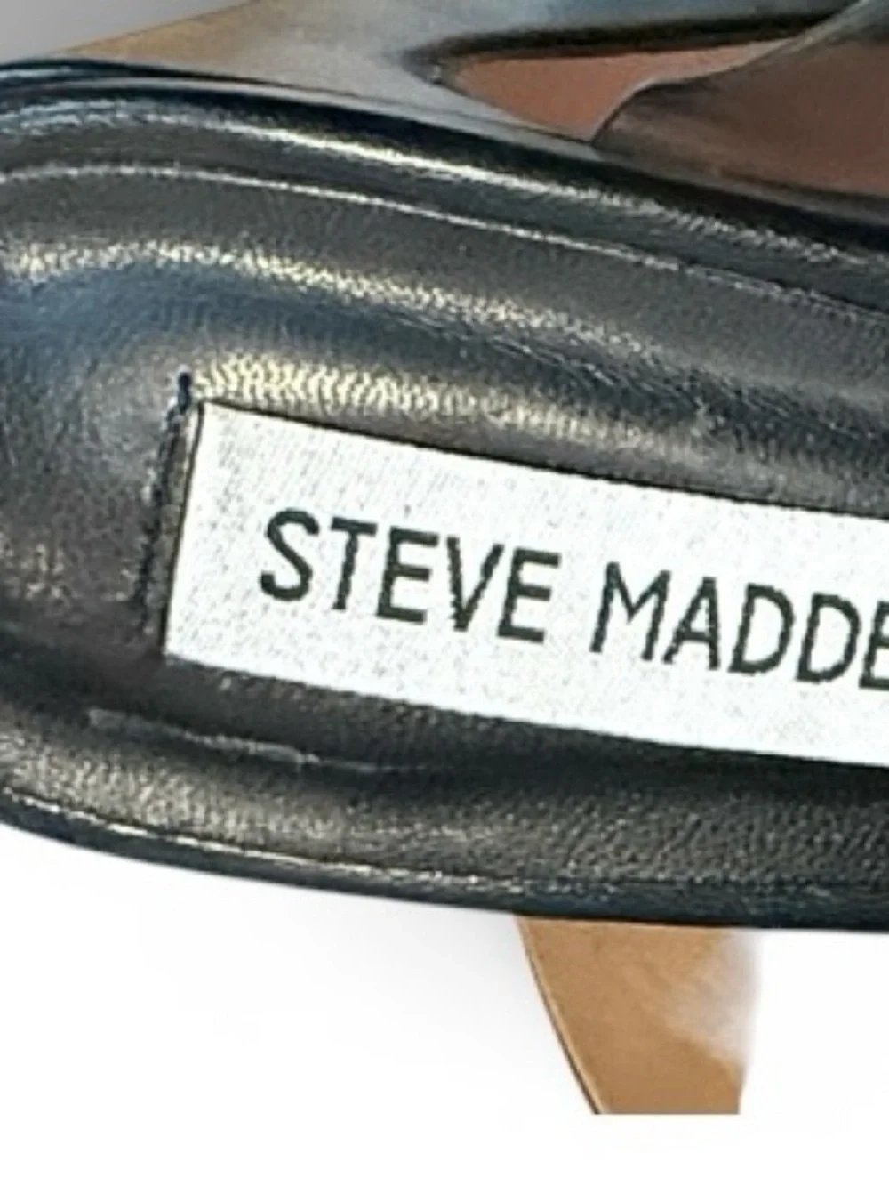 Steve Madden Feeva Black Square-Toe Clear Grey Strap Block Heels Size 6.5 - Picture 2 of 13